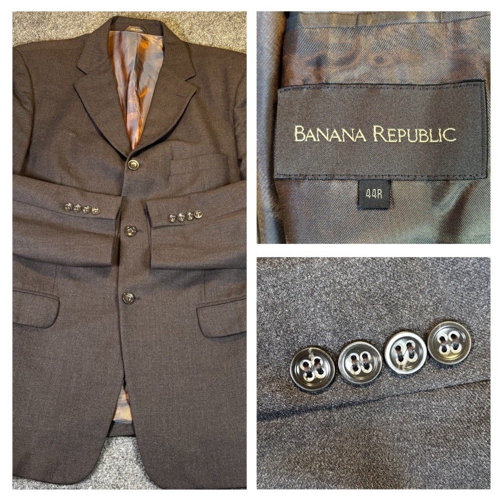 Banana Republic Mens 44R Charcoal Gray Wool Blend Sport Coat Blazer Jacket